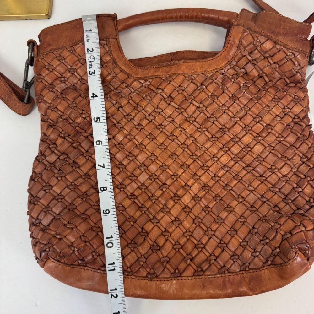 Vilenca Holland Woven Leather Crossbody Bag Cognac Brown Top Handle Tote - Picture 15 of 16